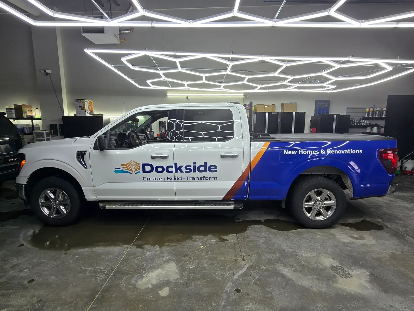 Dockside Atlantic new homes and renovations wrap on a Ford pickup