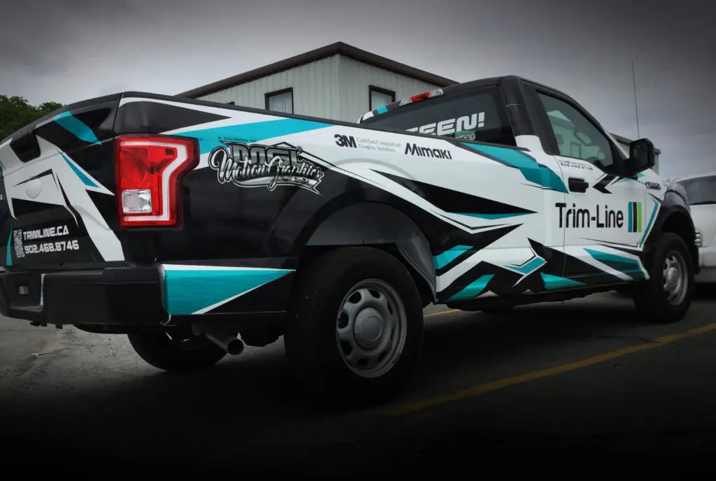 Ford F-150 finished in a full custom geometric vehicle wrap